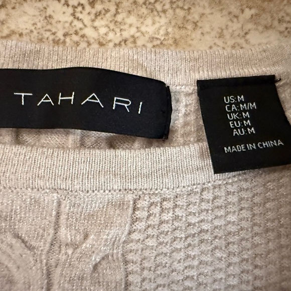 Tahari Cream Crew Neck Sweater with Ribbed Detailing - Picture 5 of 6